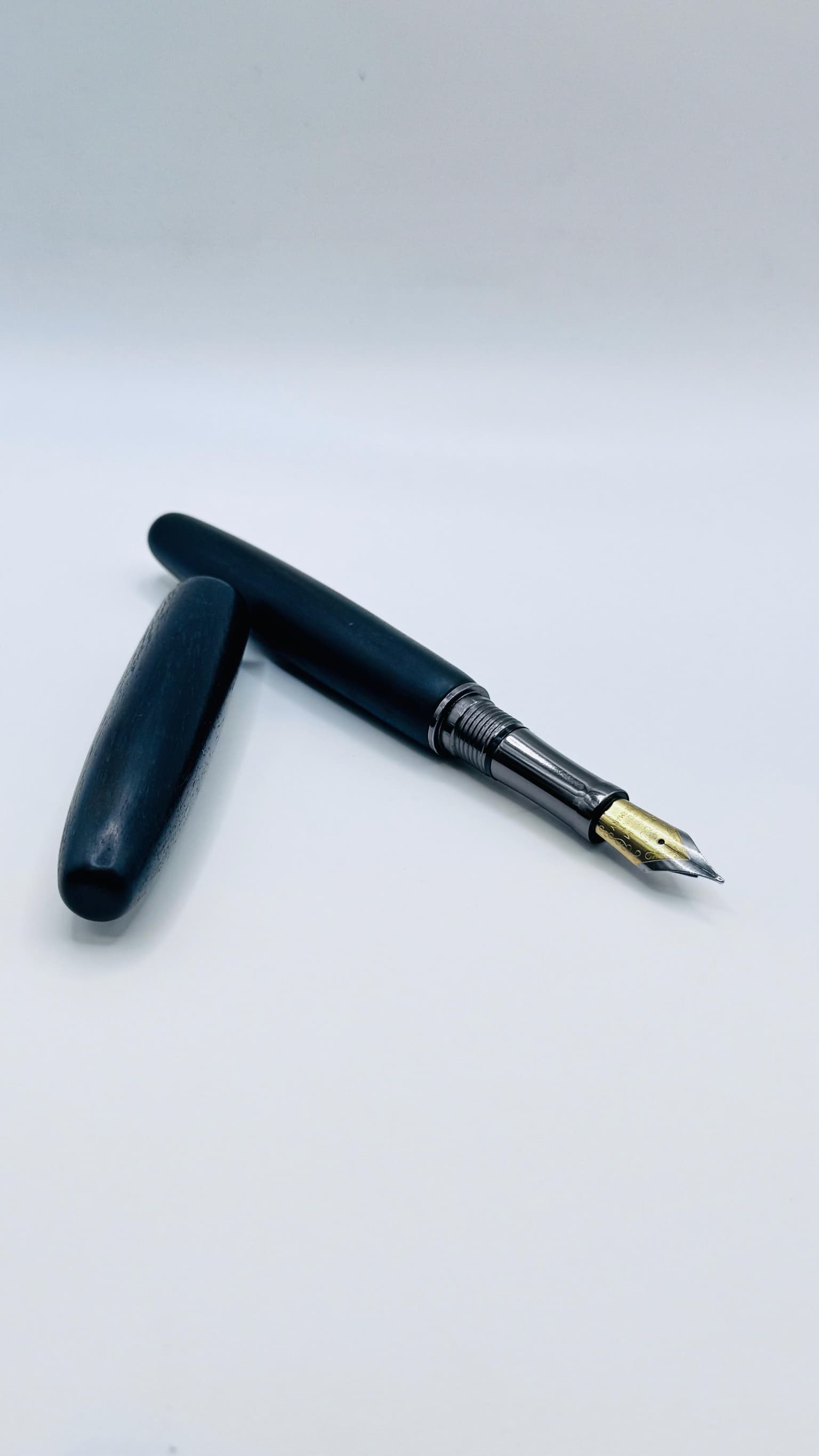 No. 16 - Ebony, handcrafted LIGNORAE fountain pen in The first fully hand-shaped body and cap built around commercial hardware., The First One Hundred edition piece